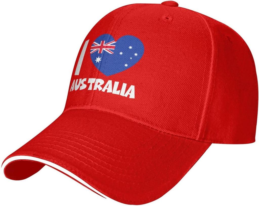 I Love Australia Heart Flag Baseball Cap Polyester Adjustable Casual Sport Outdoor Headwear