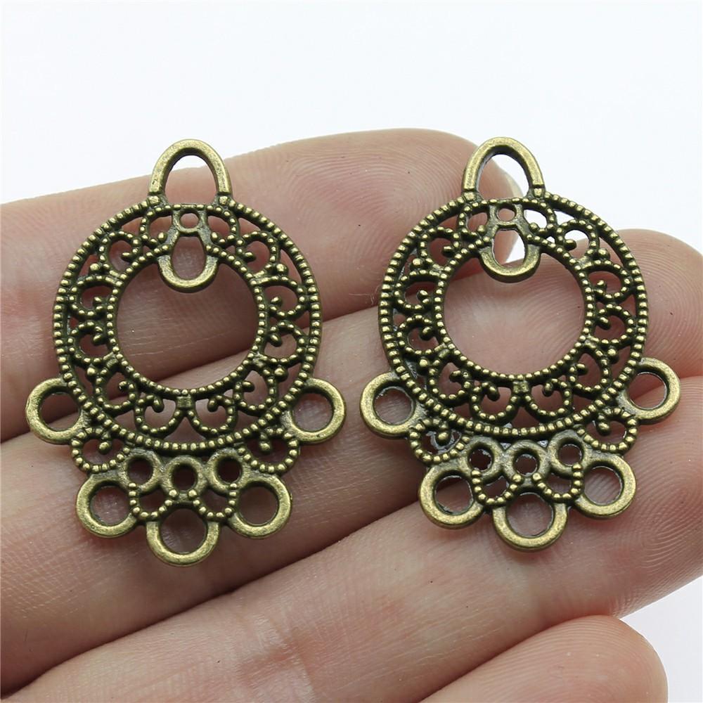 10pcs Round Earring Connector Charms For DIY Vintage Chandelier Earring Making Antique Silver Plated Findings Accessories