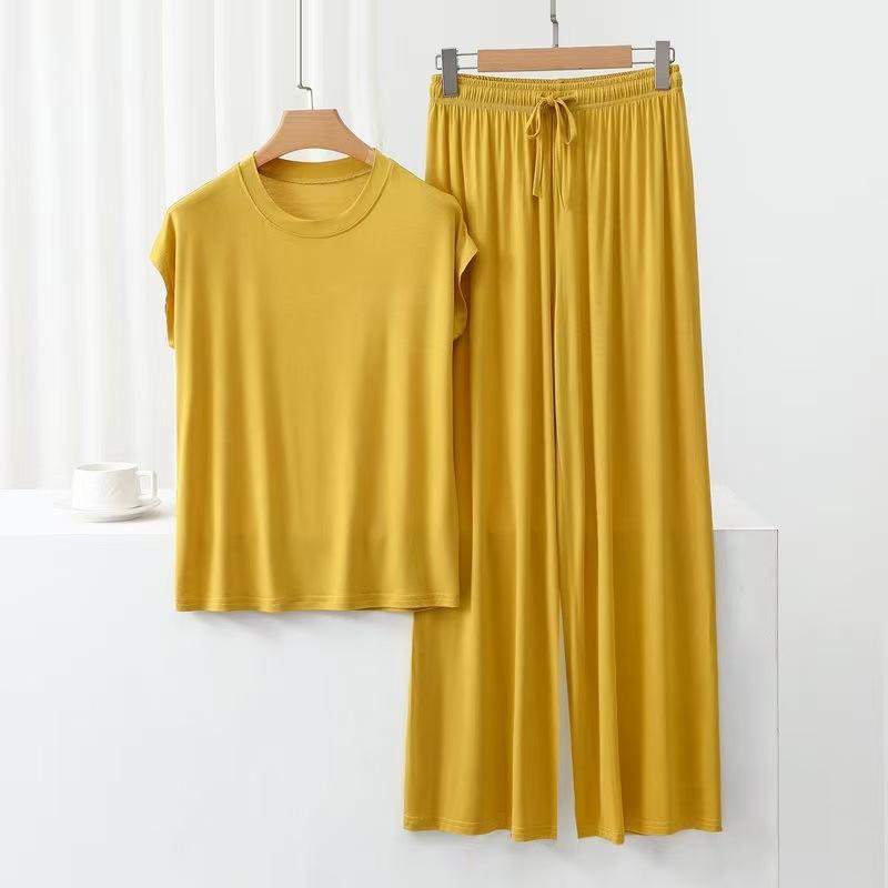 Modal Cotton Loose Home Wear Set, Women's Summer Thin Pajamas and Pajama Pants Two-piece Set, Comfortable and Casual, Can Be Worn Outside
