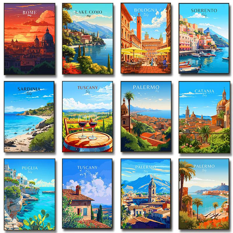 Modern Amalfi Italy Famous Travel Posters Palermo Vintage Puglia Cinque Terre Travel Prints Canvas Wall Pictures Home Room Decor