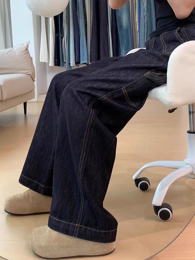 Plus Size Women's Retro High Waist Black Jeans - Autumn 2025 Wide Leg Slimming Pants