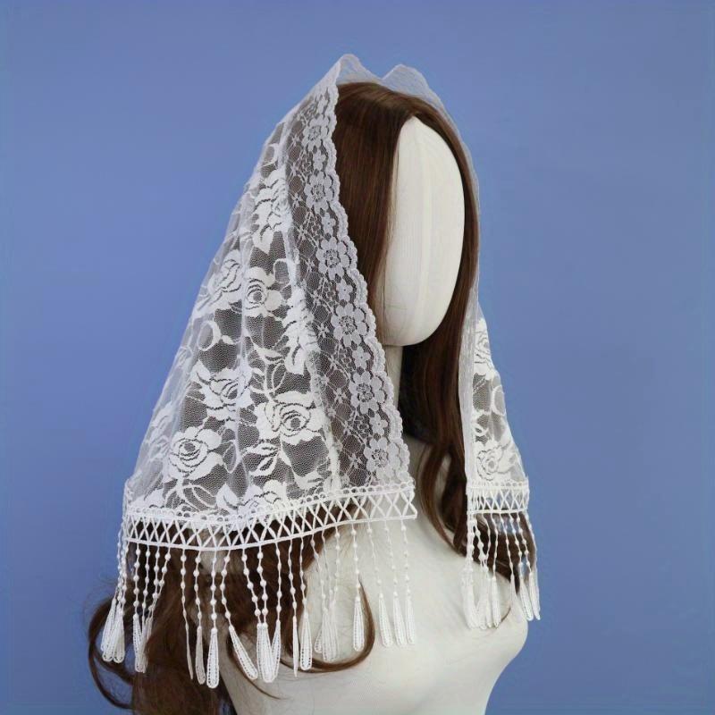 Nakışlı Püsküllü Şal Kilise Şalı Katolik Kilisesi Dua Şalı Şeffaf Çiçekli İspanyol Mantilla Dantel Peçe