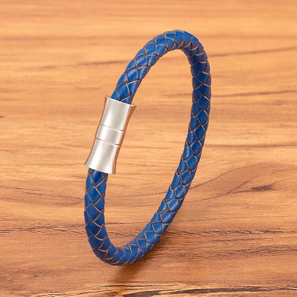 

Унисекс Браслет Черный Коричневый Синий Натуральная Плетеная Натуральная Кожа и Нержавеющая Сталь Браслет с Застежкой-Пряжкой Мужской Наручный Браслет 23cm