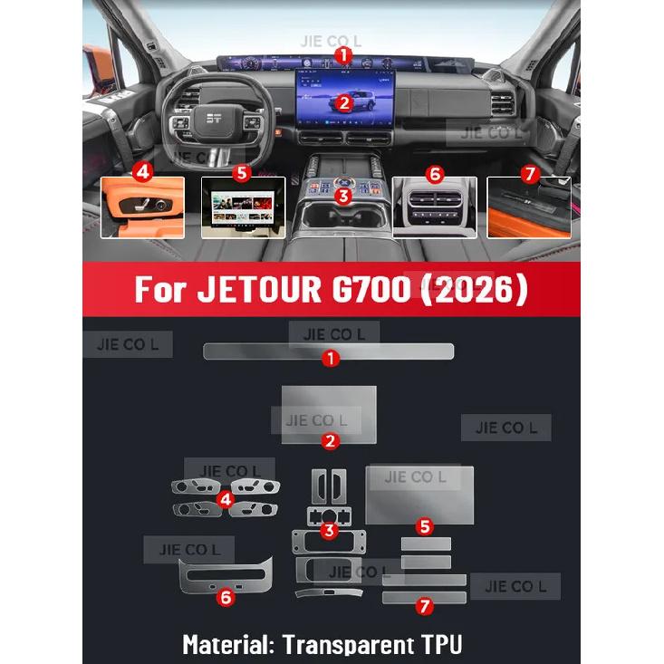 Anti-scratch Car Interior Center Console Media Dashboard Navigation TPU Protector Film For JETOUR G700 2026