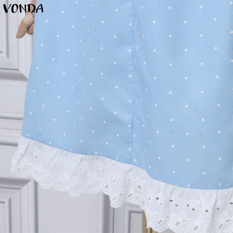 VONDA Rochie Mini Casual pentru Femei cu Gât Pătrat, Mâneci Scurte Bufante, Fundă și Buline