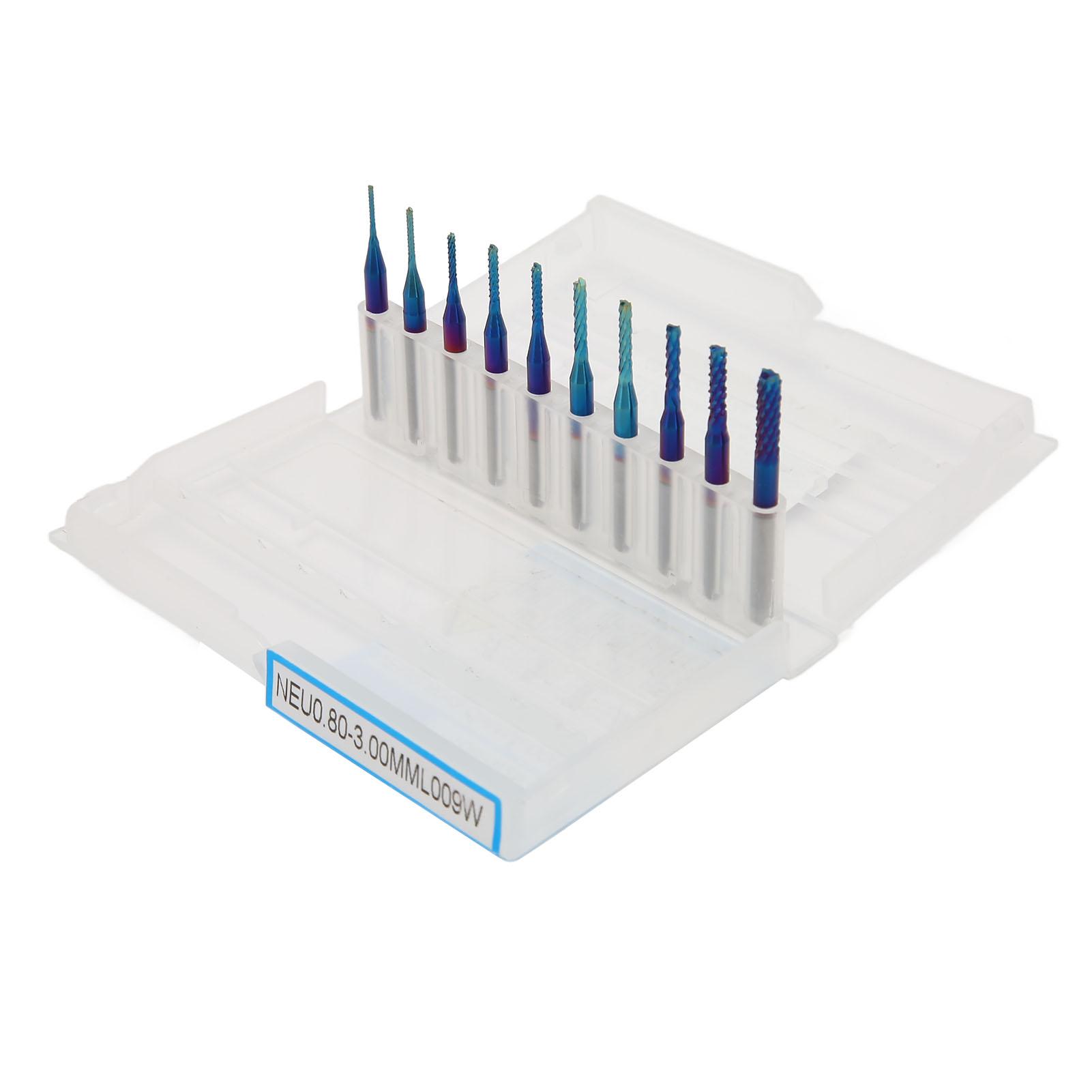 

10 шт. концевых фрез с покрытием Nano Blue Coat, фрезы для ЧПУ, хвостовик 18 дюймов, спиральные фрезы из вольфрамовой стали для печатных плат 0.8‑3.0mm/0.03 ‑0.12in