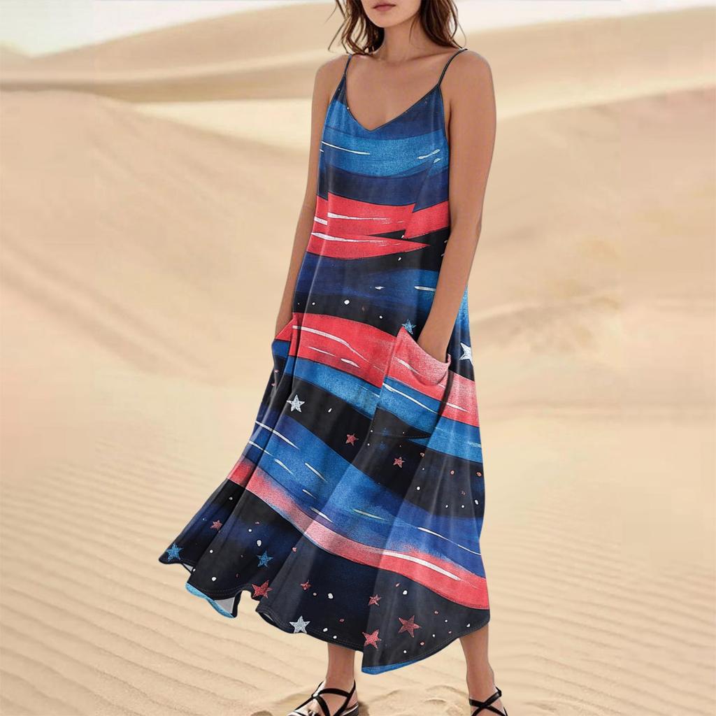 Women's Summer Dress Casual Loose Print Long Beach Vacation Dresses