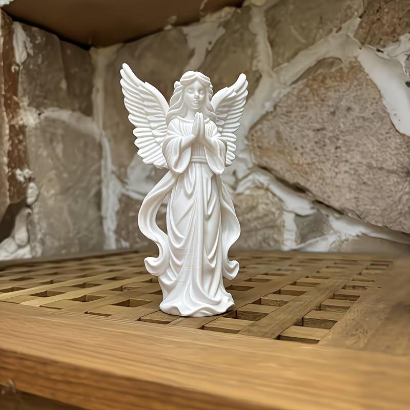 3D-gedruckte Schutzengel-Figur Weißgold Betende Religiöse Statue für Garten Fensterbank Dekoration Einweihungsgeschenk