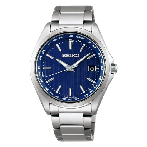 Seiko Watch Seiko Selection Titanium Solar Radio World Time SBTM289 Silver/Blue 1pc
