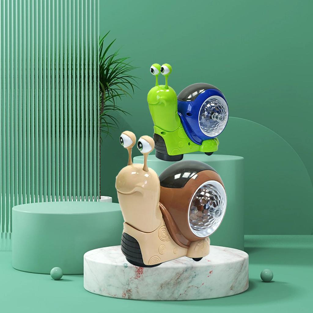 Crawling Snail Baby Toy with Music Lights Universal Interactive Electric Walking Tummy Time Snail Toys for Baby Toddler Brown