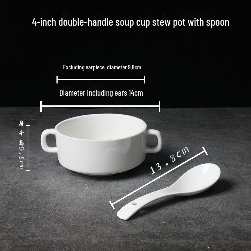 Bird's Nest Ceramic Stew Pot with Lid - Double Boiler Steaming Bowl for Soup & Steamed Egg, Pure White Tableware