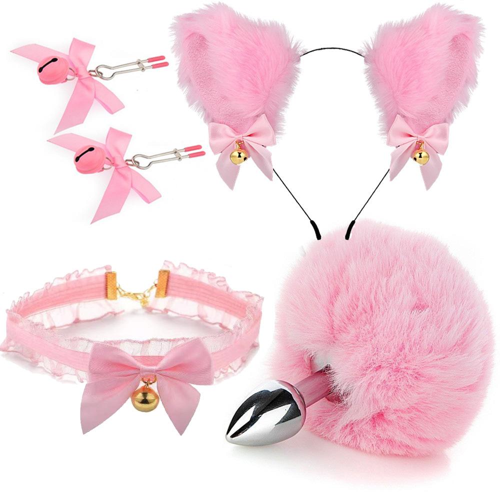Fox Anal Plug Fox Tail Bow Butt Plug Cute Bow-Knot Soft Cat Ears Headbands Erotic Cosplay Accessories Nipple Clamps SM Sex Toys