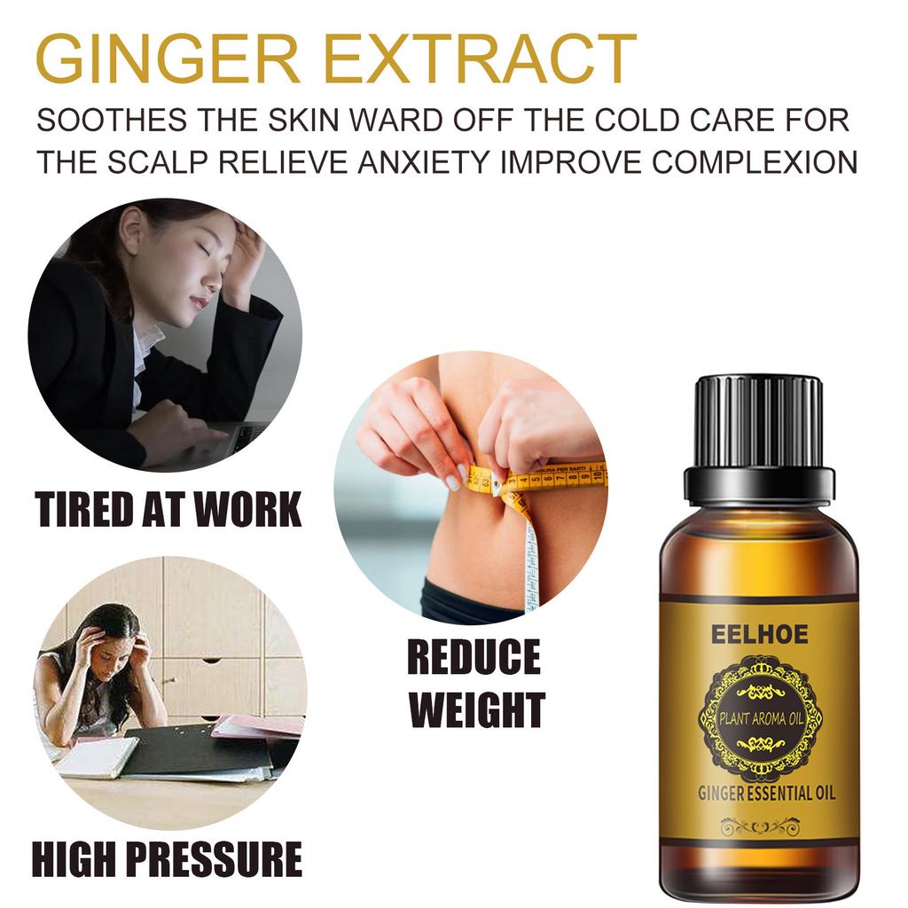 Óleo de Massagem de Gengibre EELHOE 10ml - Óleo Corporal Hidratante para Pele Suave, Hidratante e Nutritivo, Óleo Essencial Natural para Massagem Corporal