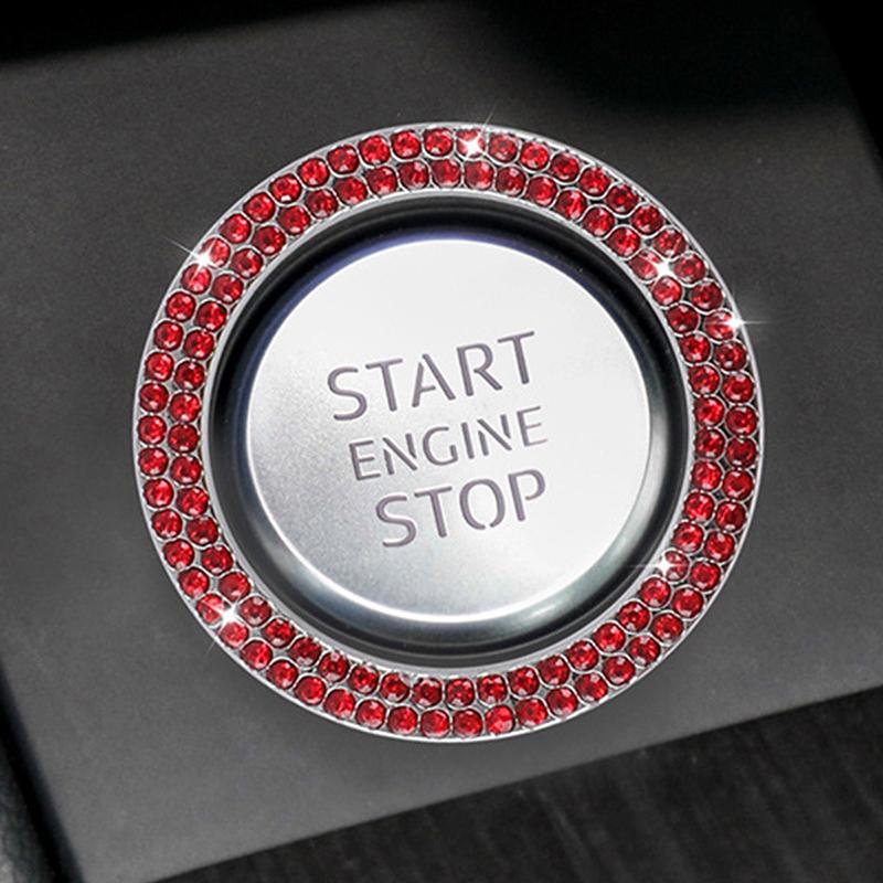 Car One-Click Engine Start Stop Switch Button Cover Double Crystal Rhinestone Sticker Ignition Start Switch Protector Ring