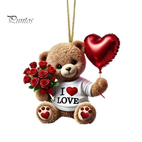 Vielseitiges Innenraum-Deko-Teddybär-Hängeornament, Mit Herzballon, Rote Rosenstrauß-Dekoration, Kleines romantisches Andenken für Auto-Rückspiegel