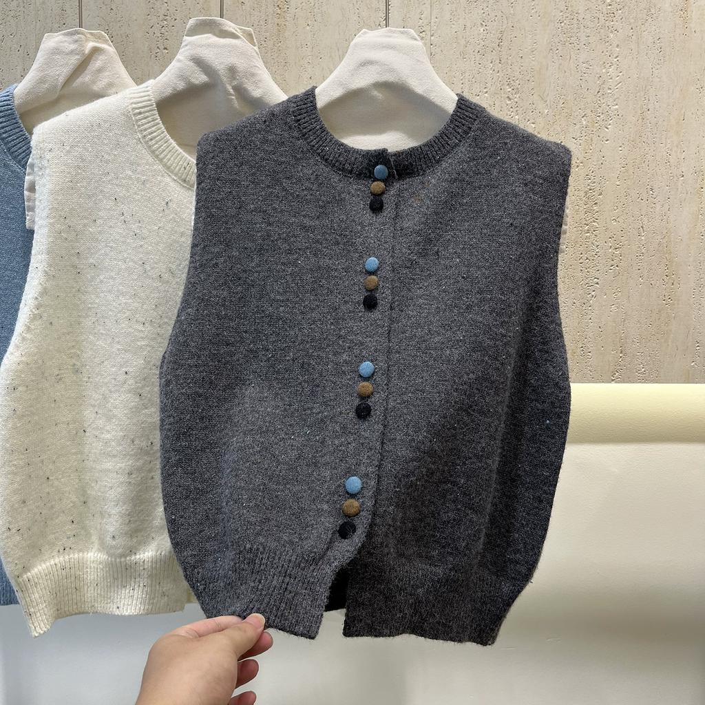 DIMANAF 2025 Autumn Women Sleeveless Vest Sweaters Knitting Buttons Colorful Casual Style Loose Sweater