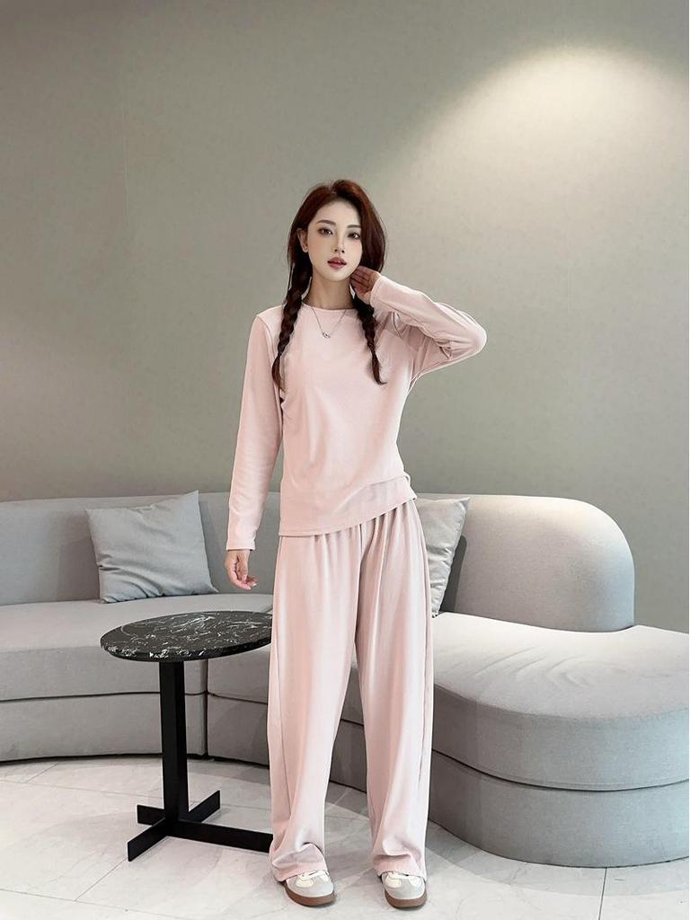 Women's Plus Size Fleece-Lined Ribbed Leggings for Autumn & Winter - Thickened Wide-Leg Casual Home Pants