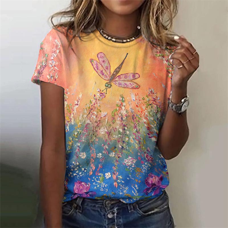 Summer Harajuku 3D Cute Animal Dragonfly Printing T Shirt Women Funny Streetwear Tee Shirts Unisex Fashion Short Sleeve T Shirts