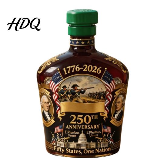 Limited Edition American History Bottle 250th Anniversary Wine Commemorative Colored Glass Decanter with Founding Fathers 1776-2026 Keepsake Historic