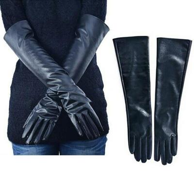 Fashion Women Long Elbow Gloves Soft Evening Party Gloves Lined Ladies Leather Gloves