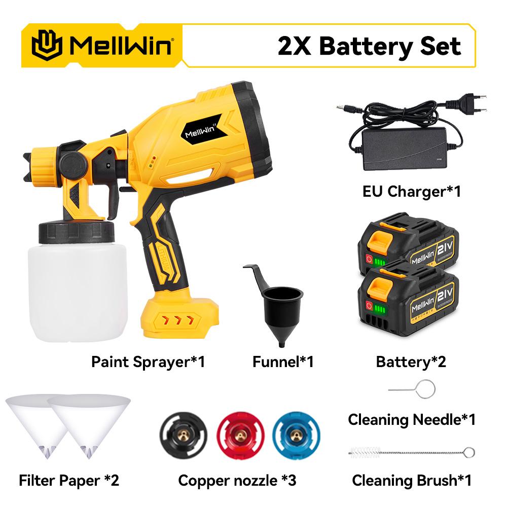 

MELLWIN 1000 мл Аккумуляторный электрический краскопульт с 4 медными соплами Портативный бытовой распылитель краски для аккумулятора Makita 18 В штифтового типа 2 Battery-EU