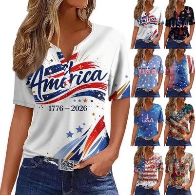 Mujer Camiseta Camiseta Estampado Botón Manga Corta Diario Fin de Semana Moda Básico Escote en V Regular Top