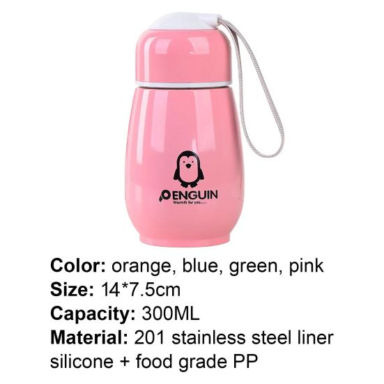 300ML Vacuum Cup Food Grade Good Thermal Insulation Effect Stainless Steel Penguin Water Bottle for Home