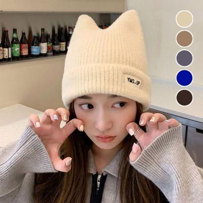 Women's Winter Cute Four Seasons Cat Horn Beanie Hat