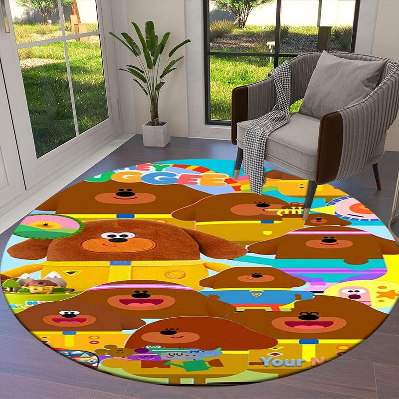 Hey Duggee Custom Name Round Area Rug,Carpet Rug for Living Room Bedroom Sofa Playroom Decor,Non-slip Floor Mat