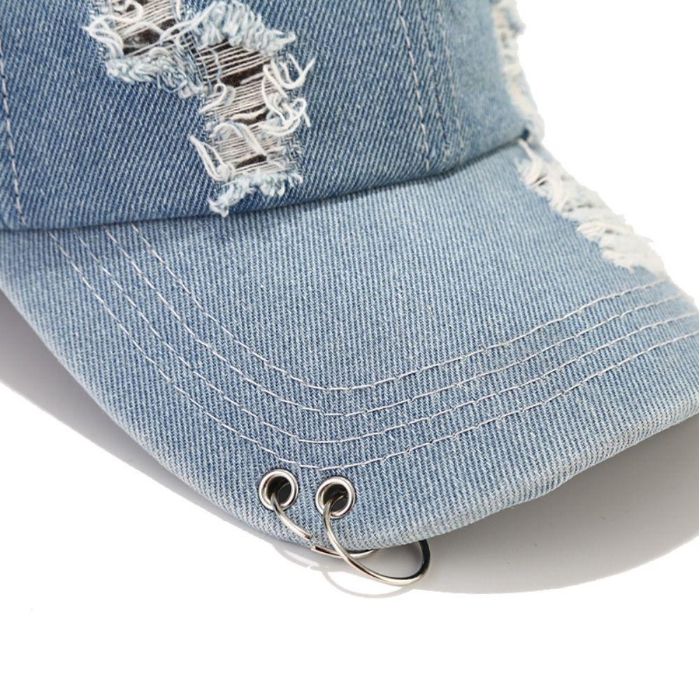 Hip Hop Ripped Denim Baseball Hat Creative Sunshade Hat Casual Iron Ring Baseball Cap Men