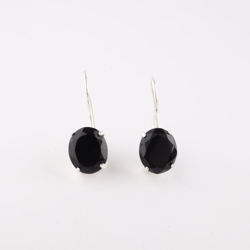 Natural Black Onyx Gemstone 925 Sterling Silver Handcrafted Women Earrings 1.05" EE-173-19