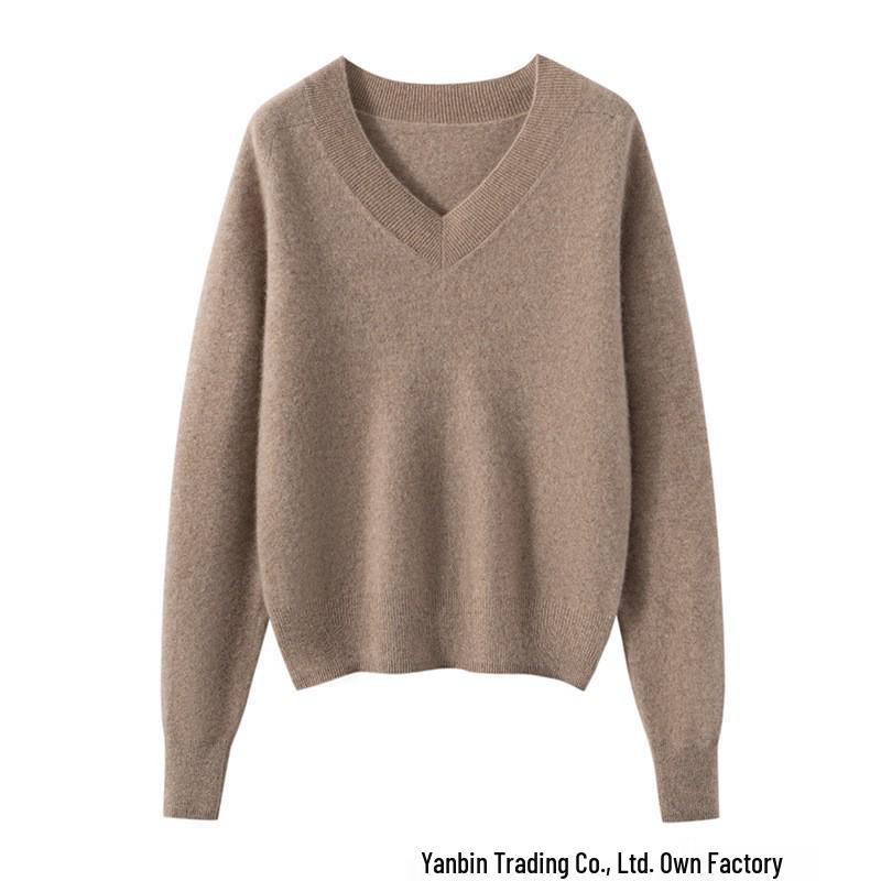 Women's 100% Pure Cashmere V-Neck Loose Knit Sweater - Autumn/Winter Short Pullover
