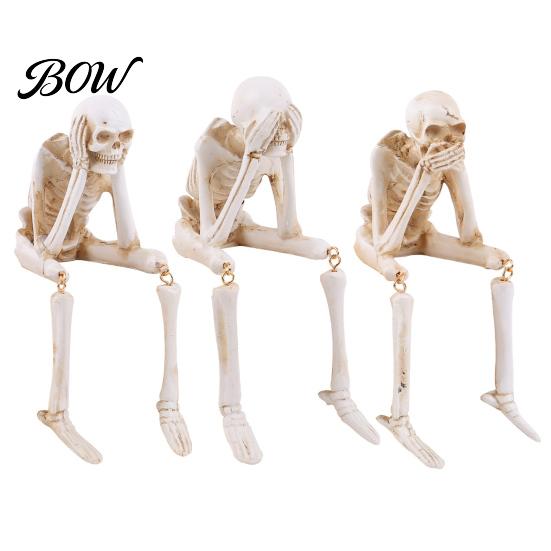 Spooky Halloween Party Supplies Skeleton Statue, See Speak Hear No Evil Figurines, Unique Statue Collectible Skull Decoration for Indoor Mantel Table