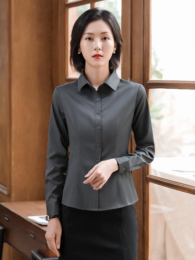 2025 Women's Non-Iron Long-Sleeve Slim Fit Business Shirt - Autumn Professional Micro-Elastic Workwear