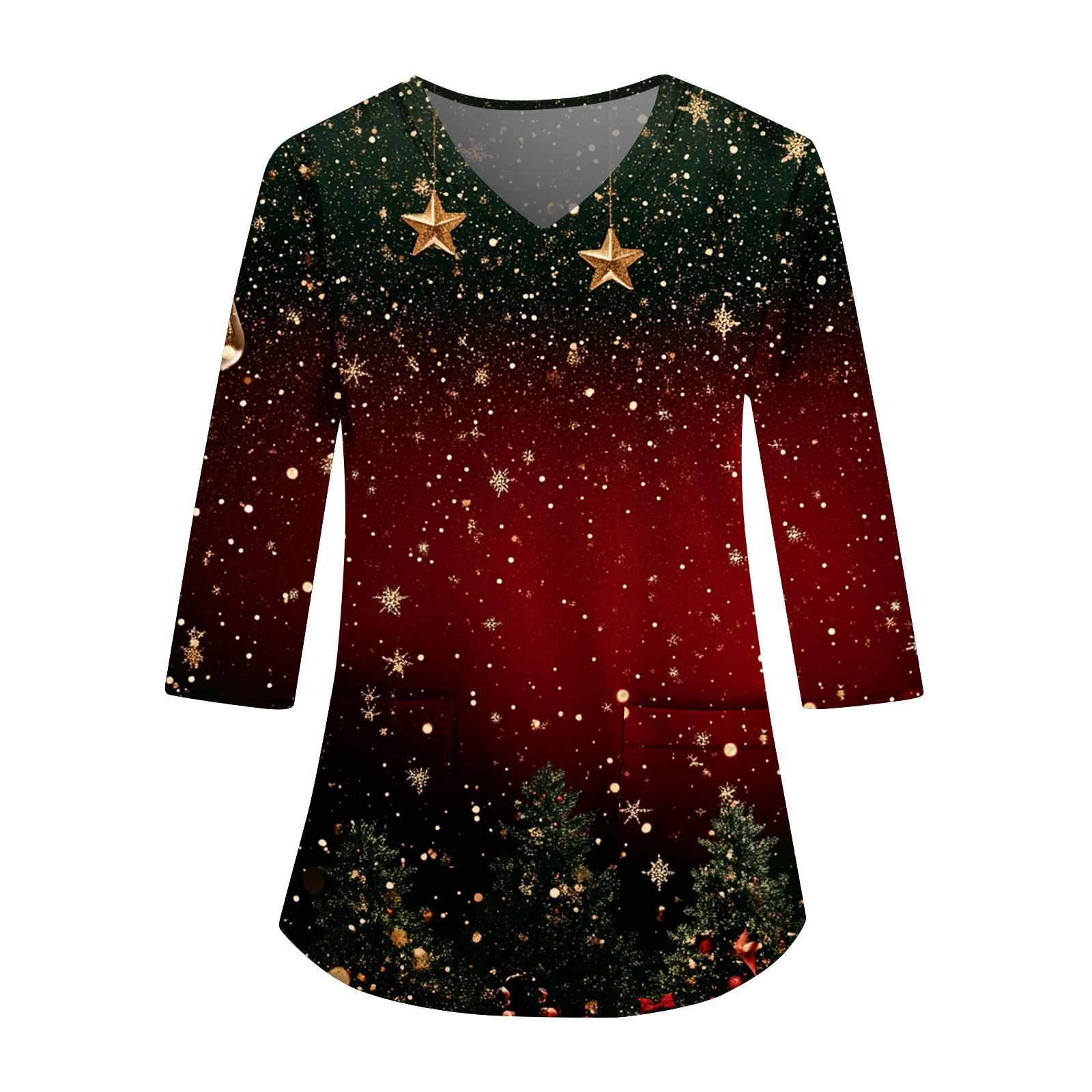 

Женская модная и повседневная рождественская футболка с рукавом три четверти XXL винный