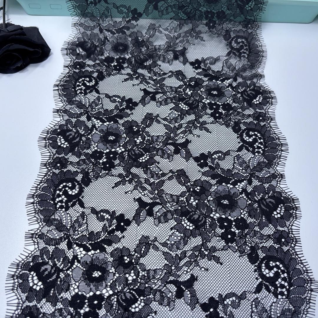 Black Chantilly Lace, 3m x 23.5cm, Non-stretch French Eyelash Lace Fabric for Wedding, Lingerie, Dress, Garment, Sewing & Crafting 3 meters x 23.5 cm