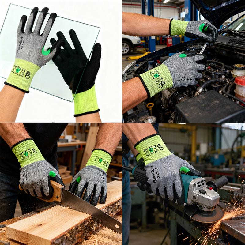 18-Gauge A7 Schnittfeste PU-beschichtete Handschuhe: Rutschfest, Ölbeständig, Atmungsaktiv, Handflächenbeschichtet