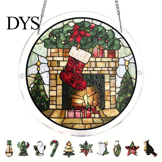 Home Window Hanging Ornament Christmas Acrylic Puzzle Suncatcher, Holiday Tree Snowman Stockings Red Bird Sun Catcher Stained Glass Art Kit