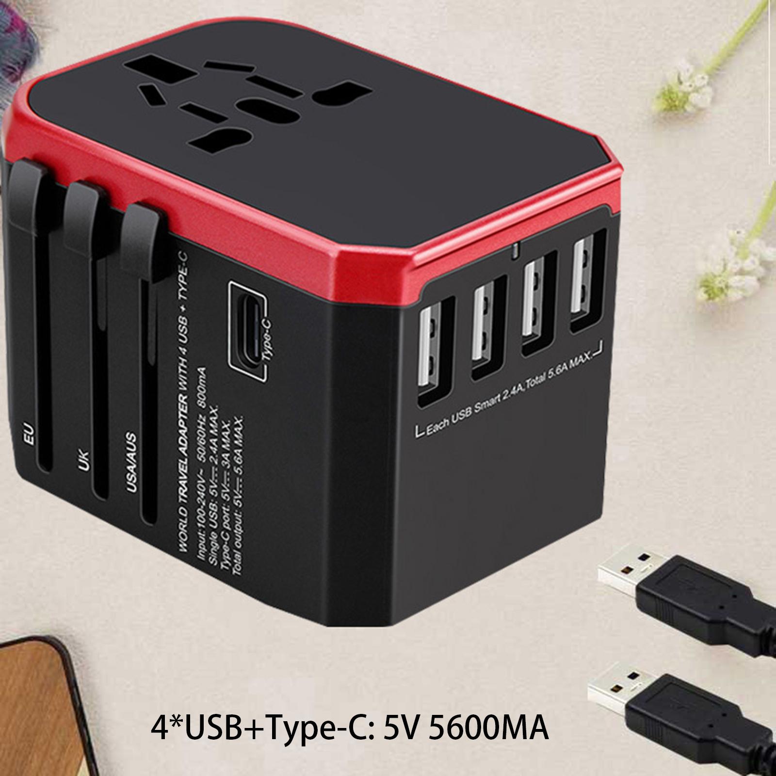 

788C Universal Travel Adapter International AC Plug Adapter 5.6A High Speed Charger with 4 USB+Type-C Silver