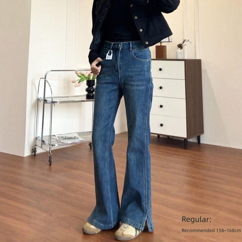 

Plus-Size Women s Spring Jeans with Slits, Stretchy, Flattering for Pear-Shaped Body, Wide Legs, and Wide Hips, Super Slimming Pants Dark Blue [Regular] XXXXL