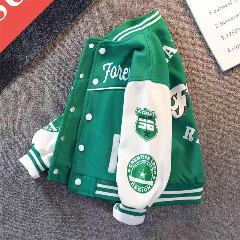 Autumn Boys Bomber Jacket Children Spring Letter Print Outerwear Kids Streetwear Varsity Baseball Uniform Coats 3-14 Years Old