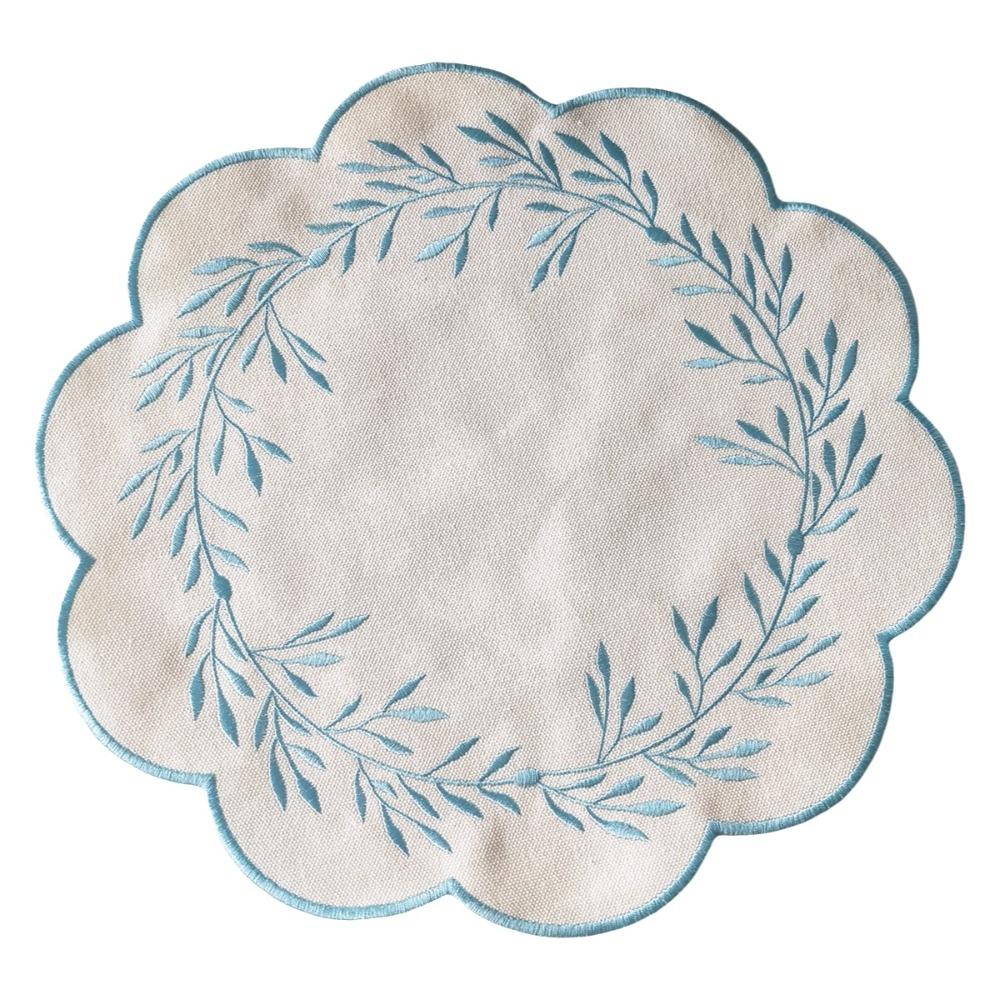 Floral Shape Insulation Table Mat Thickened Canvas Table Pad Embroidered Placemats  Kitchen Dining синий