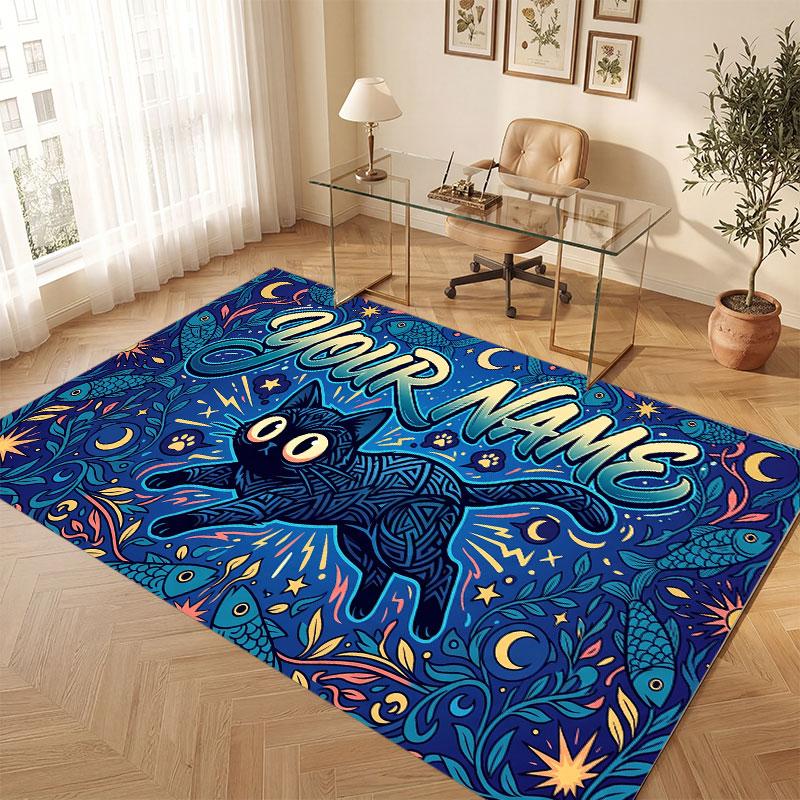 Tapete de Chão de Veludo Cristal Tema Gato Nome Personalizado Texto Tapete Quente Decoração de Casa
