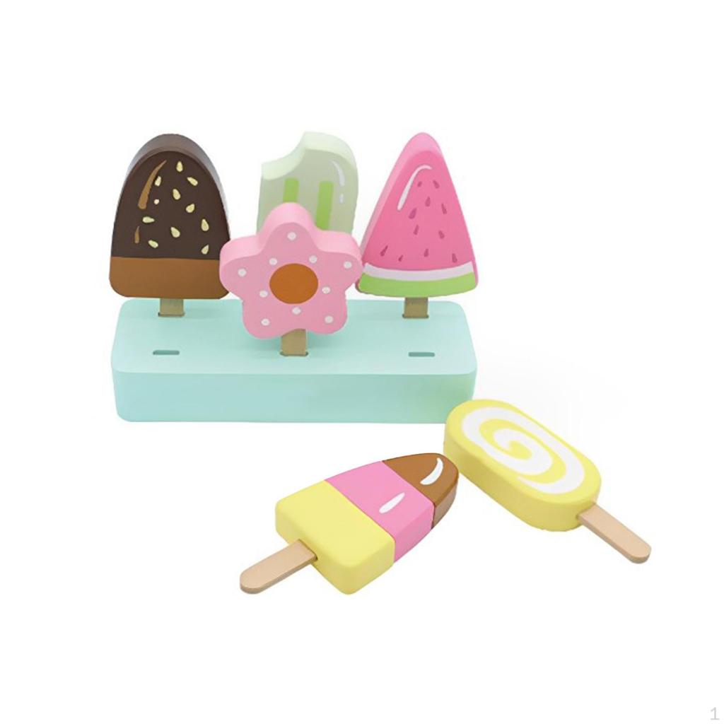 Ice Cream Toy Popsicle Education Toys Wooden Fake Pretend Play for Girls Boys Kids
