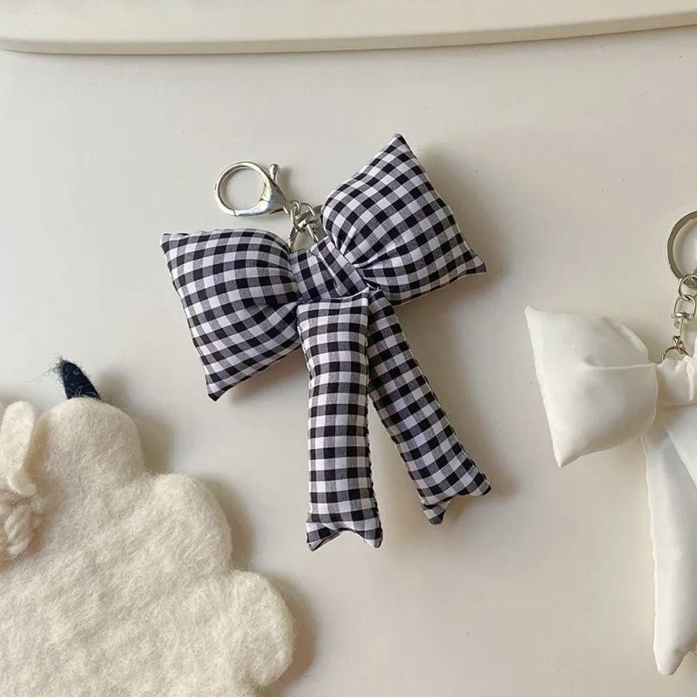 Y2K 3D Bowknot Keychain Keyring Accessories Pink Color Pink Blue Plaid Bow Keyring Cute Backpack Pendant Charm Backpack Pendant