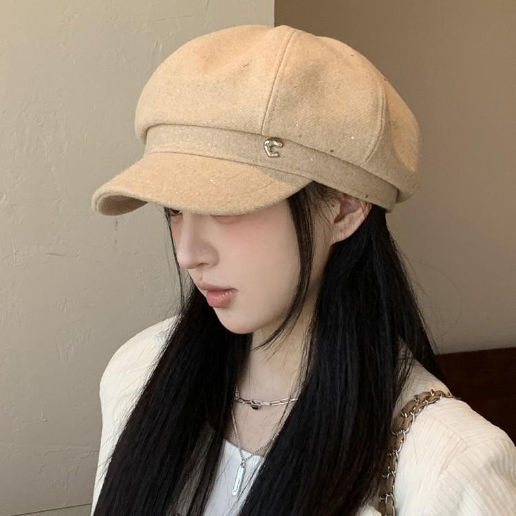 New versatile sequined octagonal hat children spring and autumn retro British style beret cap
