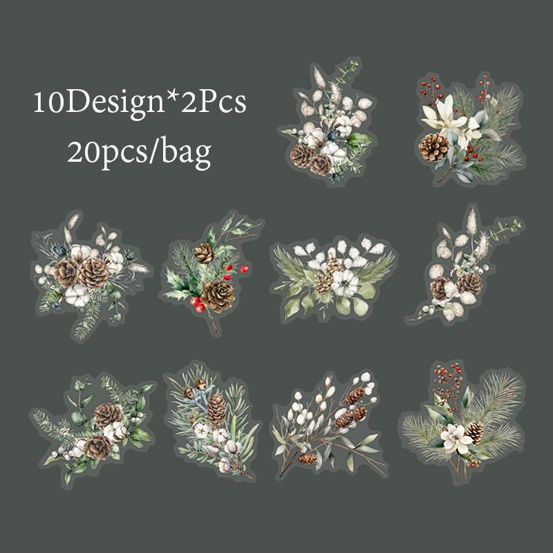 20Pcs Flower Branch and Leaf Themed Stickers Scrapbook Notebook Photo Frame Diary DIY Decorative Stationery Stickers