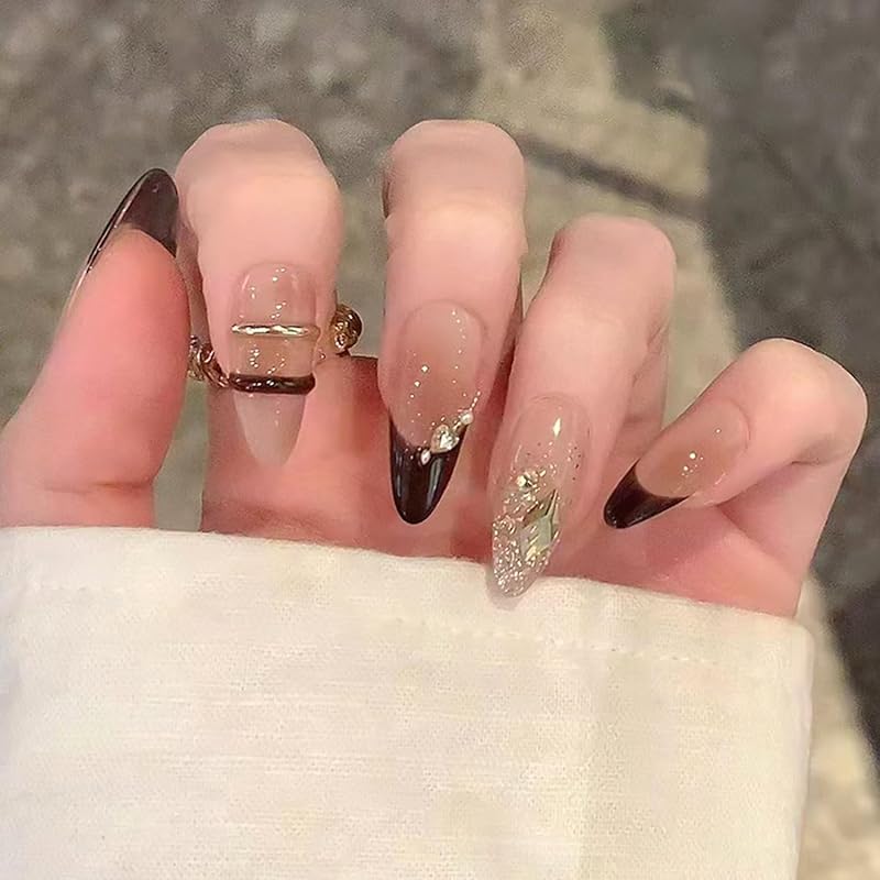 Colorful French Tip Press on Nails Glossy Nude Fake Nails Short Oval Lines Glue on Nails Reusable Acrylic Stick on Nails for Women