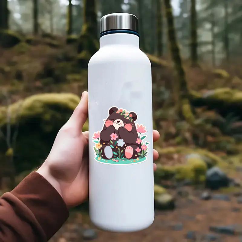 Cartoon Shy Brown Bear Stickers Durable for Laptop, Car, Luggage, Skateboard & More - Perfect for Teens, Adults, Creative Decor & Gifting