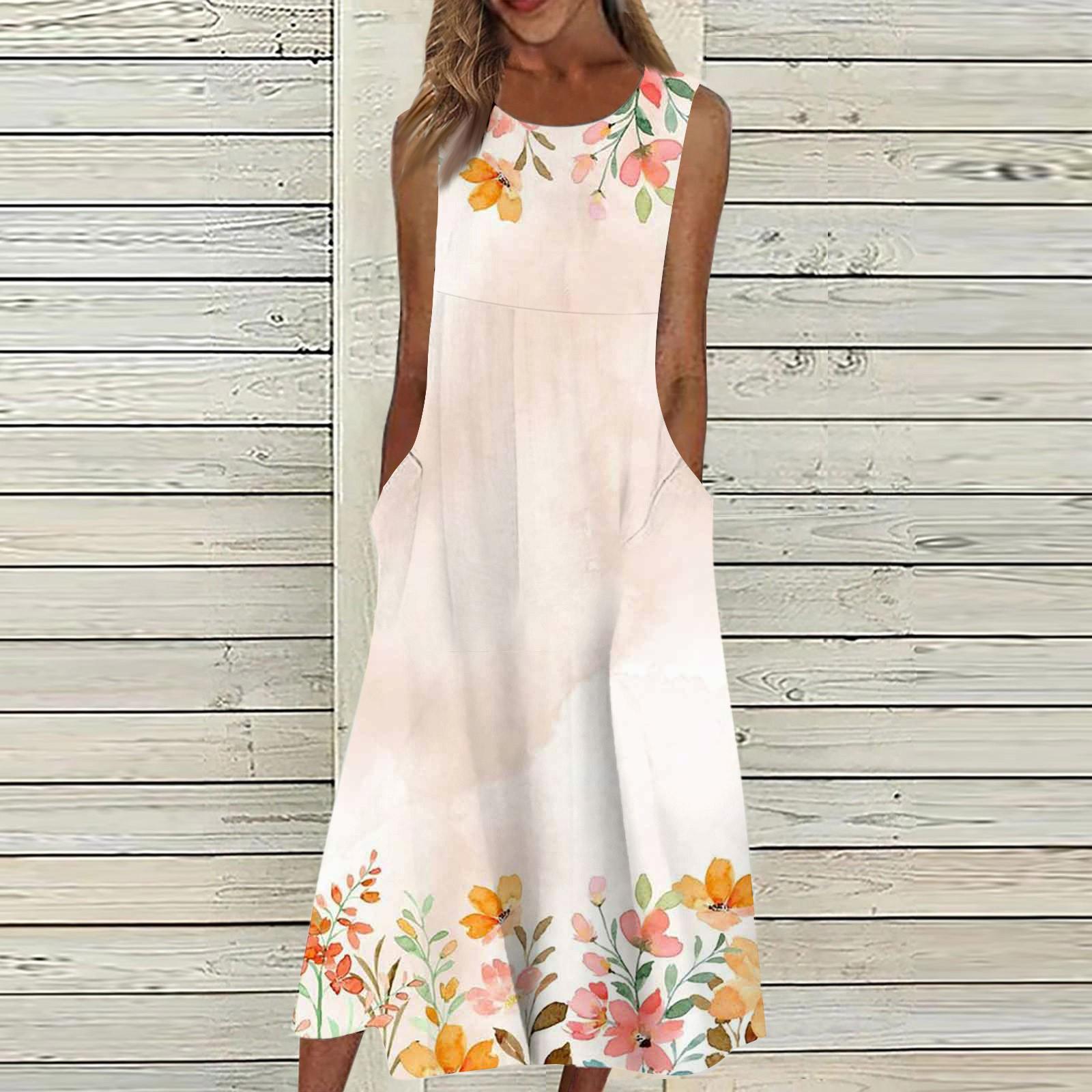 

Жен. Повседневные платья с принтом Круглый вырез Классический Классический На открытом воздухе Повседневные Без рукавов Свободные платья L бежевый